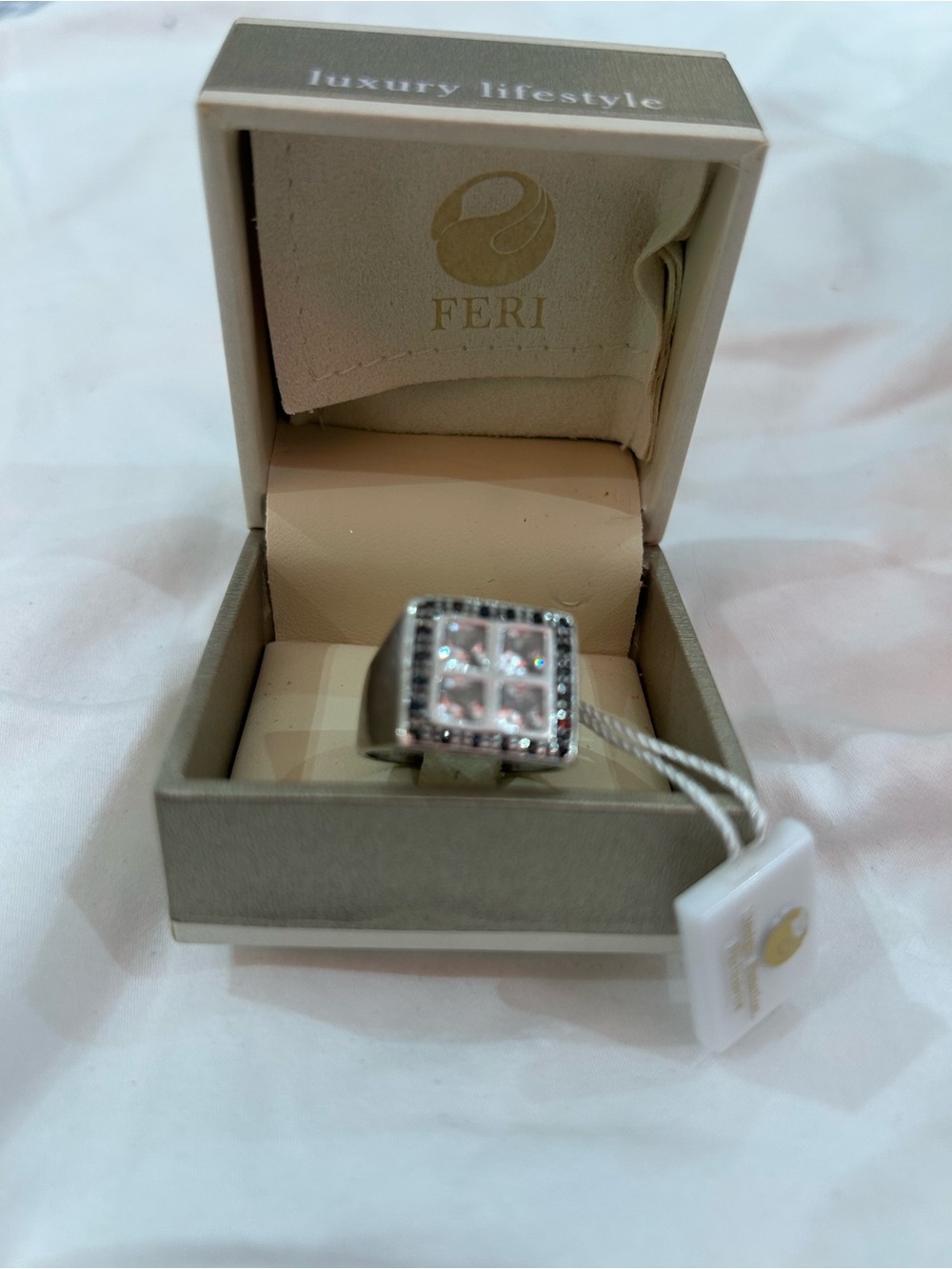 FERI Square Crystal Men’s Ring in Silver